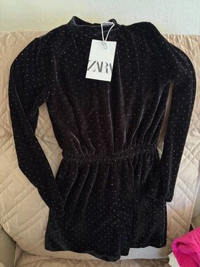 Zara Black Velvet Sparkle Long Sleeve Romper